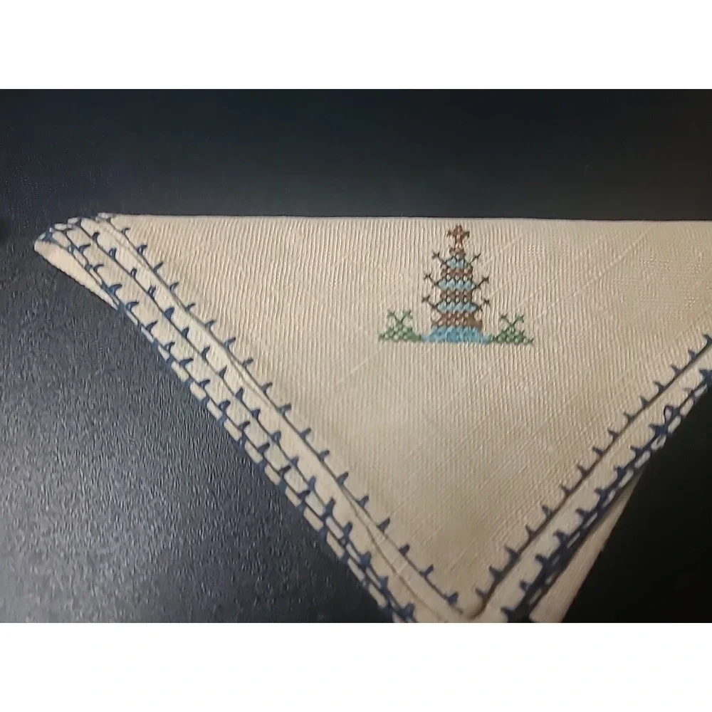 Vintage Embroidered Linen Handkerchief Set‎ Of 2 New